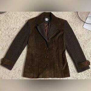 ORNA FARHO brown wool leather long sleeve jacket blazer 40 10 Medium M